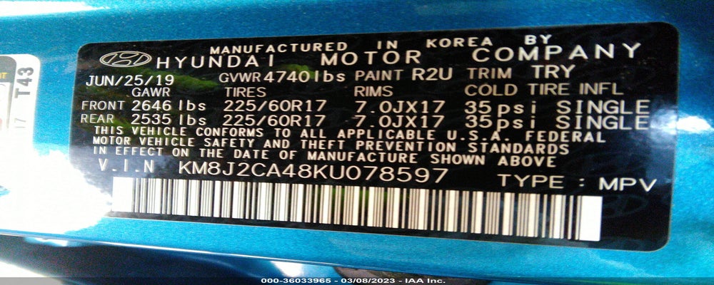 KM8J2CA48KU078597 2019 HYUNDAI TUCSON photo no. 9