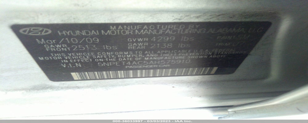 5NPET4AC5AH575910 2010 HYUNDAI SONATA photo no. 9