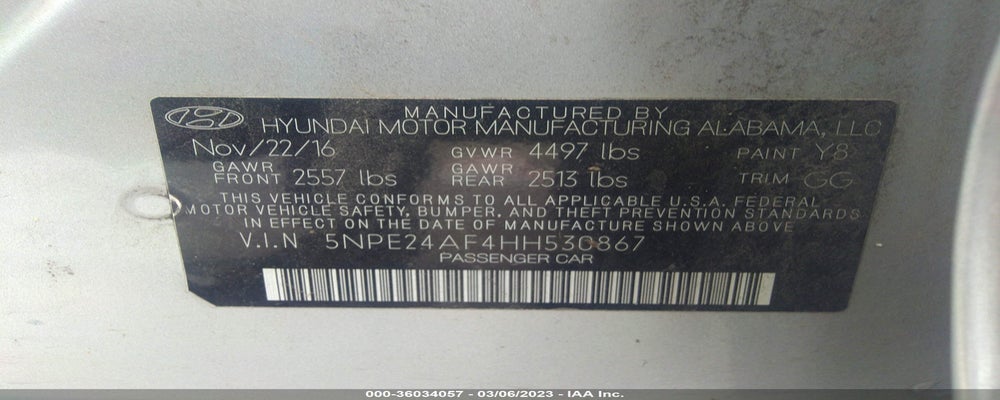 5NPE24AF4HH530867 2017 HYUNDAI SONATA photo no. 9