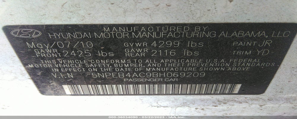 5NPEB4AC9BH069209 2011 HYUNDAI SONATA photo no. 9