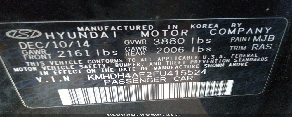 KMHDH4AE2FU415524 2015 HYUNDAI ELANTRA photo no. 9
