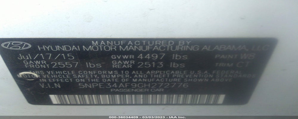 5NPE34AF9GH272776 2016 HYUNDAI SONATA photo no. 9