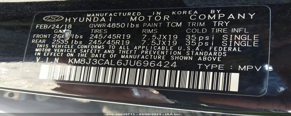 KM8J3CAL6JU696424 2018 HYUNDAI TUCSON photo no. 9