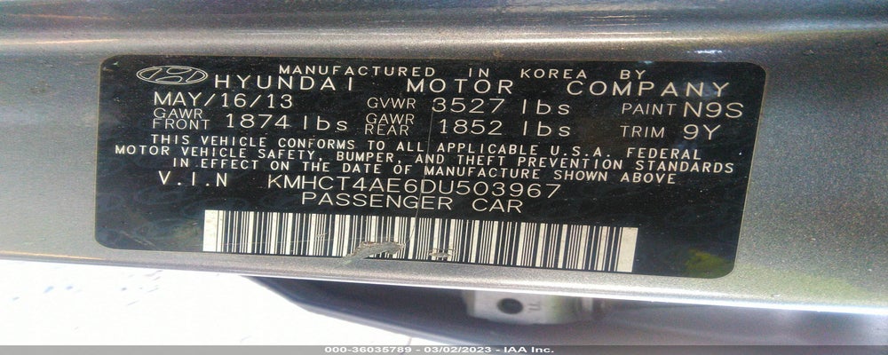 KMHCT4AE6DU503967 2013 HYUNDAI ACCENT photo no. 9