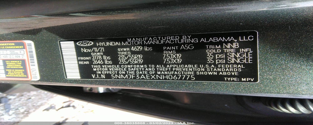 5NMJF3AEXNH067775 2022 HYUNDAI TUCSON photo no. 9
