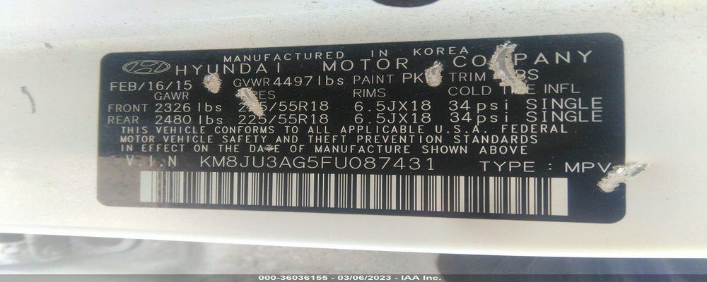 KM8JU3AG5FU087431 2015 HYUNDAI TUCSON photo no. 9