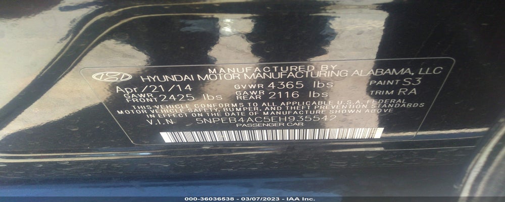 5NPEB4AC5EH935542 2014 HYUNDAI SONATA photo no. 9