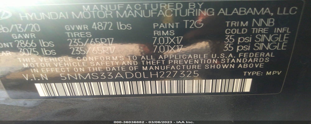 5NMS33AD0LH227325 2020 HYUNDAI SANTA FE photo no. 9