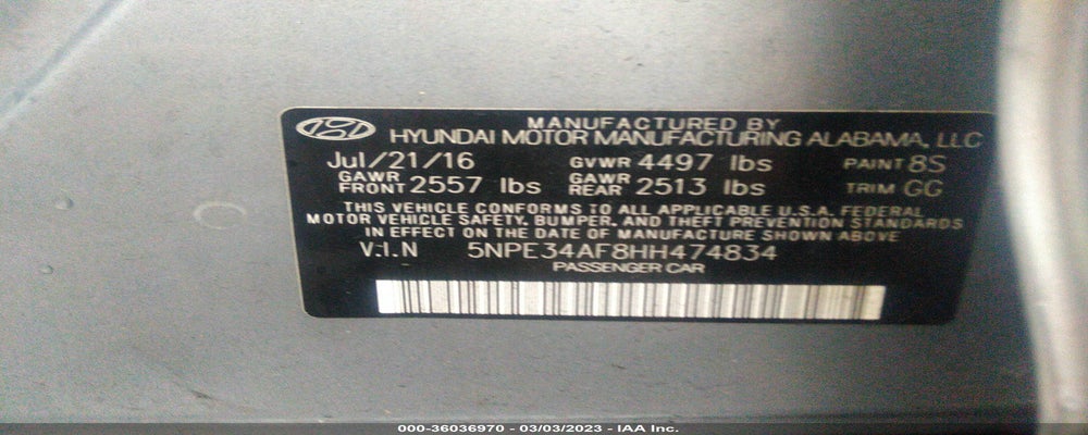 5NPE34AF8HH474834 2017 HYUNDAI SONATA photo no. 9