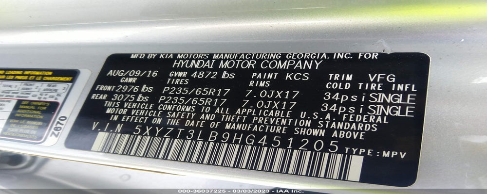 5XYZT3LB9HG451205 2017 HYUNDAI SANTA FE SPORT photo no. 9