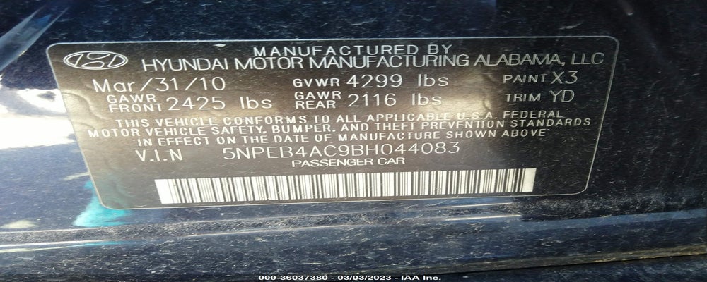 5NPEB4AC9BH044083 2011 HYUNDAI SONATA photo no. 9