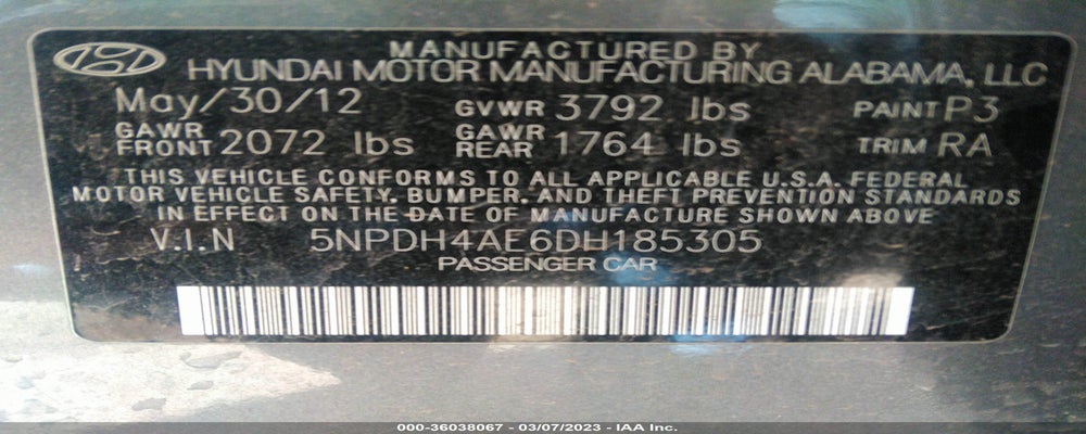 5NPDH4AE6DH185305 2013 HYUNDAI ELANTRA photo no. 9