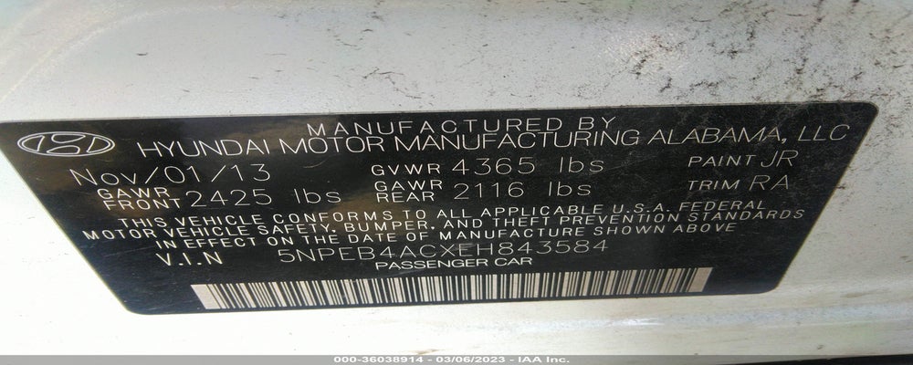 5NPEB4ACXEH843584 2014 HYUNDAI SONATA photo no. 9