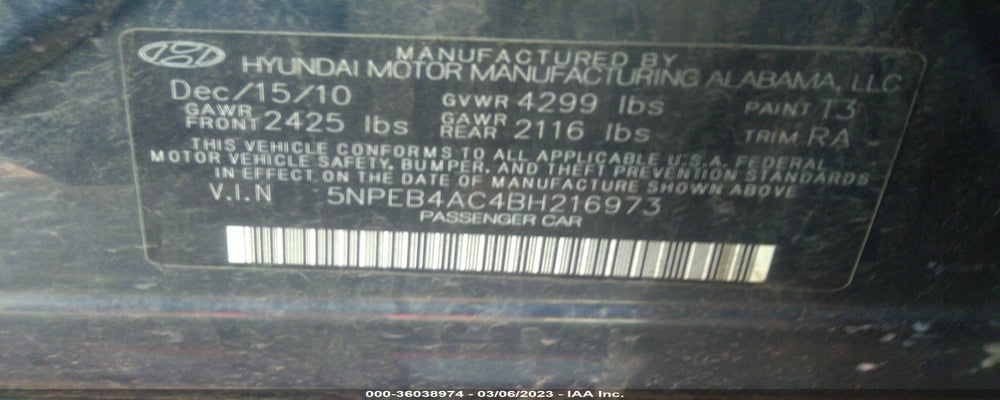 5NPEB4AC4BH216973 2011 HYUNDAI SONATA photo no. 9