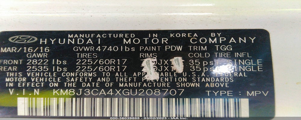 KM8J3CA4XGU208707 2016 HYUNDAI TUCSON photo no. 9