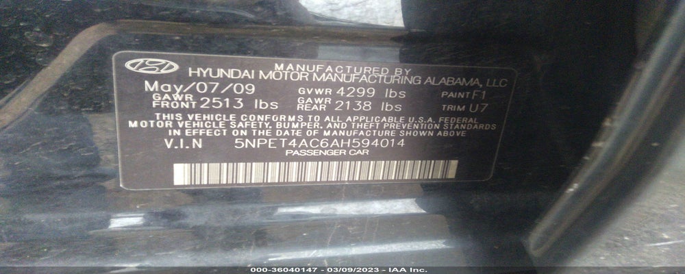 5NPET4AC6AH594014 2010 HYUNDAI SONATA photo no. 9