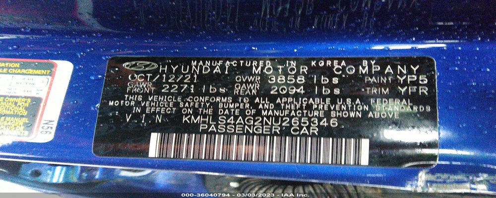 KMHLS4AG2NU265346 2022 HYUNDAI ELANTRA photo no. 9