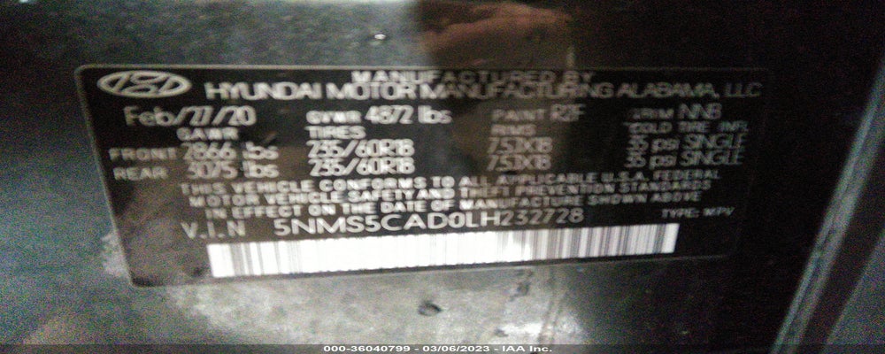 5NMS5CAD0LH232728 2020 HYUNDAI SANTA FE photo no. 9