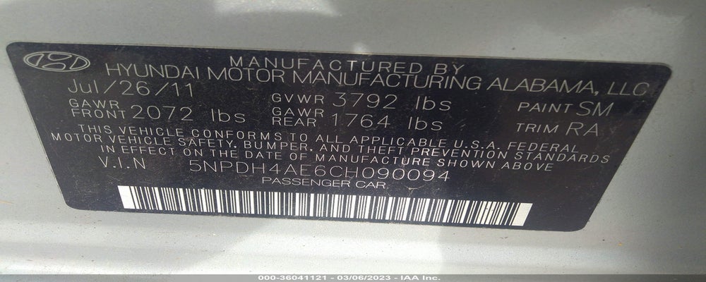 5NPDH4AE6CH090094 2012 HYUNDAI ELANTRA photo no. 9