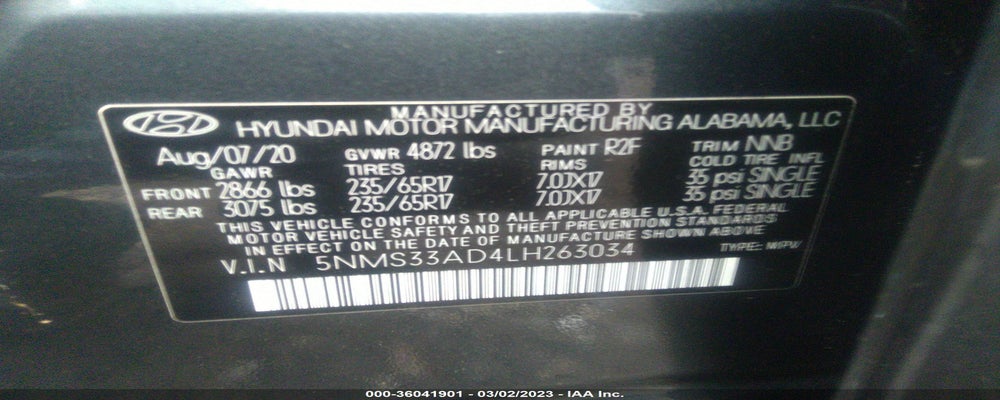 5NMS33AD4LH263034 2020 HYUNDAI SANTA FE photo no. 9