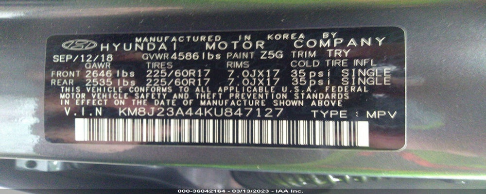 KM8J23A44KU847127 2019 HYUNDAI TUCSON photo no. 9