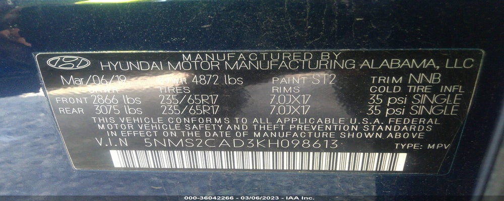 5NMS2CAD3KH098613 2019 HYUNDAI SANTA FE photo no. 9