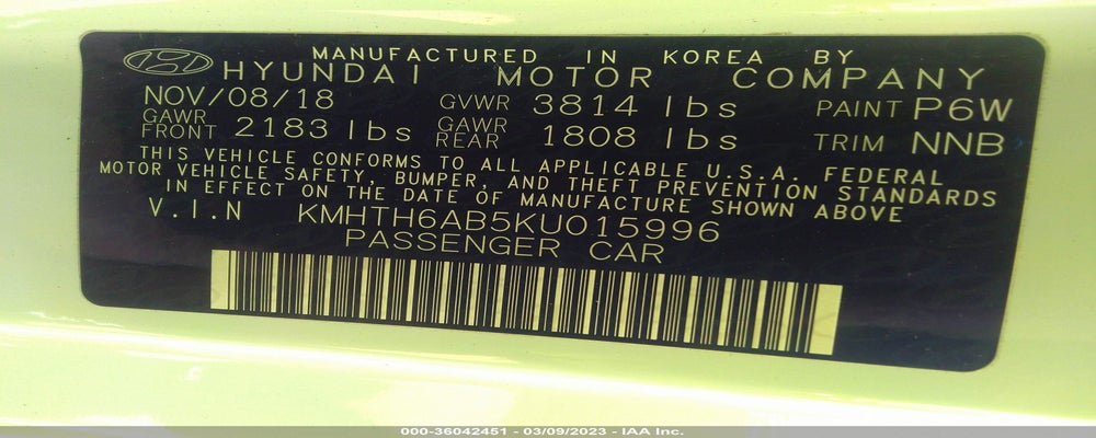 KMHTH6AB5KU015996 2019 HYUNDAI VELOSTER photo no. 9