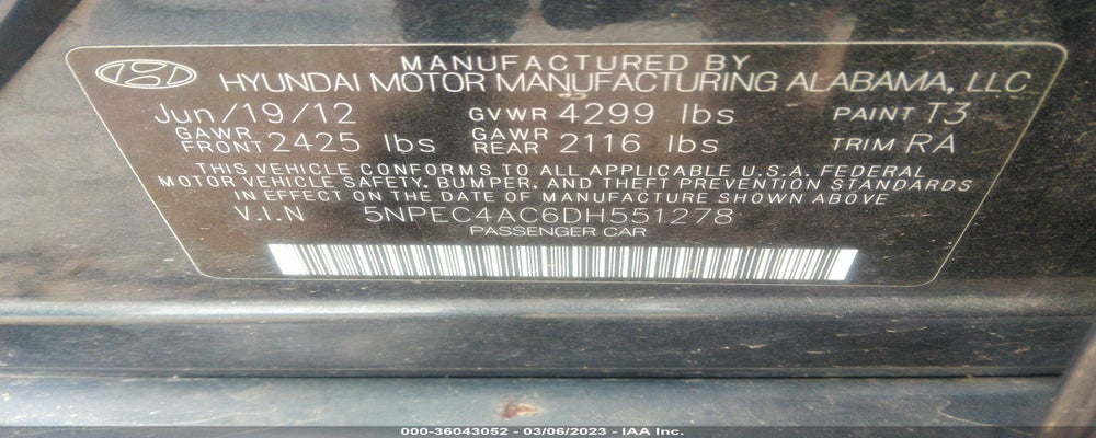 5NPEC4AC6DH551278 2013 HYUNDAI SONATA photo no. 9