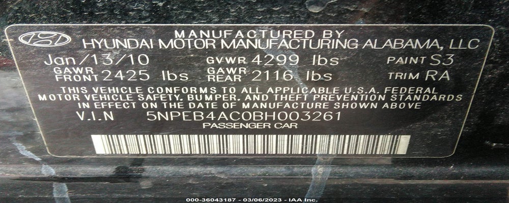 5NPEB4AC0BH003261 2011 HYUNDAI SONATA photo no. 9