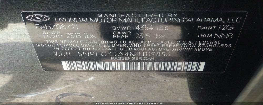 5NPEG4JA4MH119856 2021 HYUNDAI SONATA photo no. 9