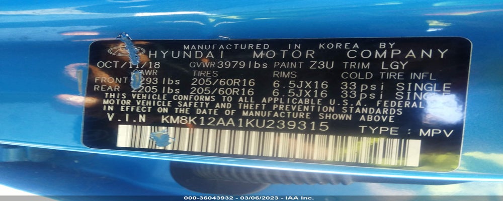KM8K12AA1KU239315 2019 HYUNDAI KONA photo no. 9