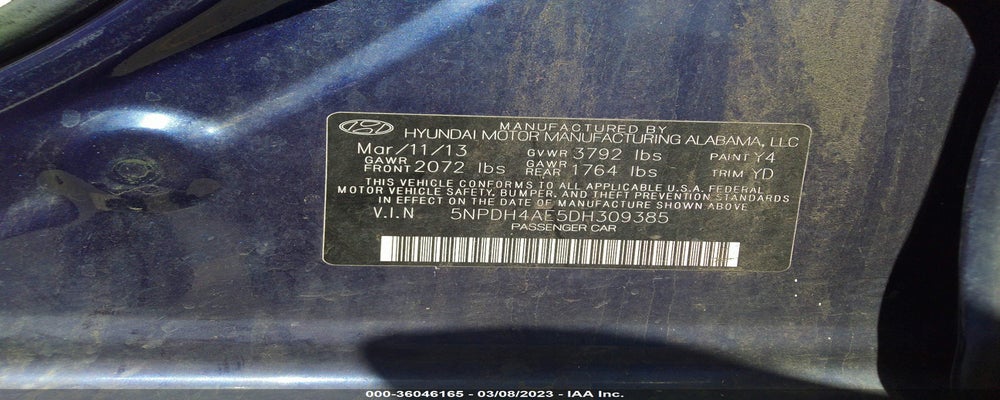 5NPDH4AE5DH309385 2013 HYUNDAI ELANTRA photo no. 9