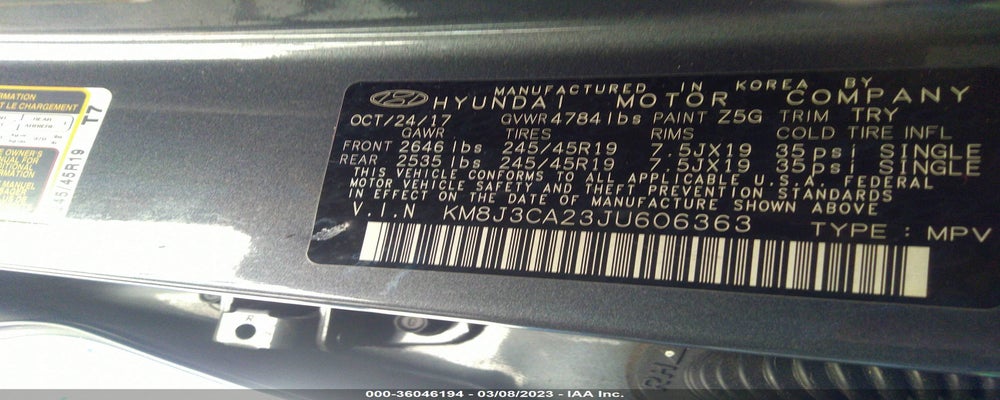 KM8J3CA23JU606363 2018 HYUNDAI TUCSON photo no. 9