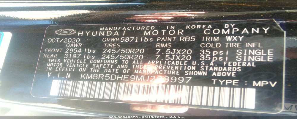 KM8R5DHE9MU233997 2021 HYUNDAI PALISADE photo no. 9