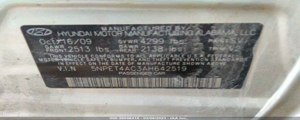 5NPET4AC3AH642519 2010 HYUNDAI SONATA photo no. 9