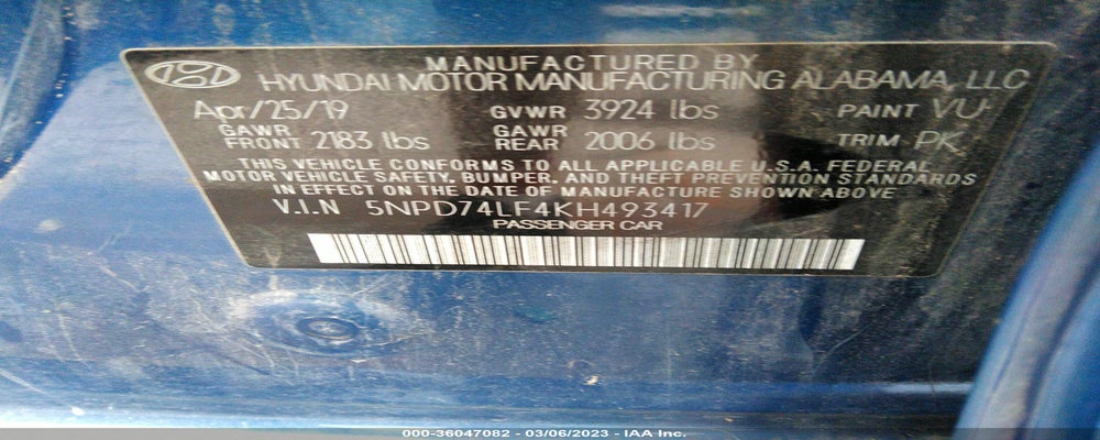 5NPD74LF4KH493417 2019 HYUNDAI ELANTRA photo no. 9