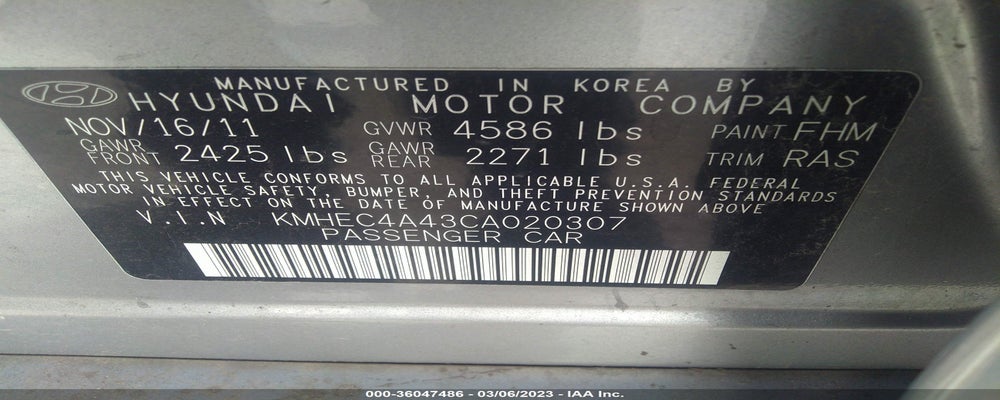 KMHEC4A43CA020307 2012 HYUNDAI SONATA photo no. 9