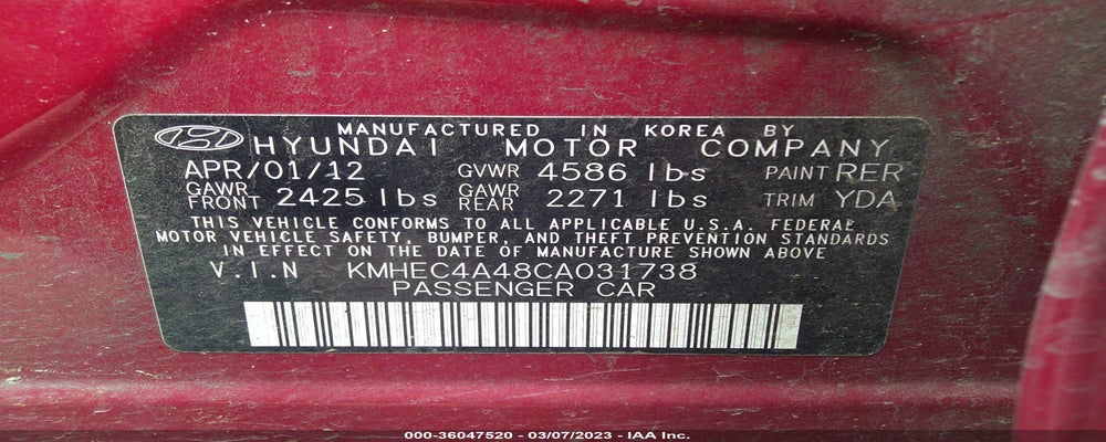 KMHEC4A48CA031738 2012 HYUNDAI SONATA photo no. 9
