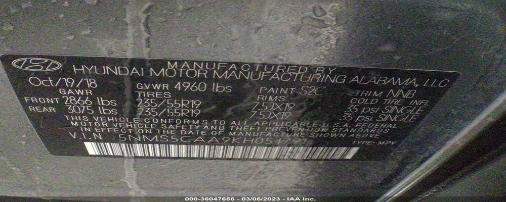 5NMS5CAA9KH054791 2019 HYUNDAI SANTA FE photo no. 9