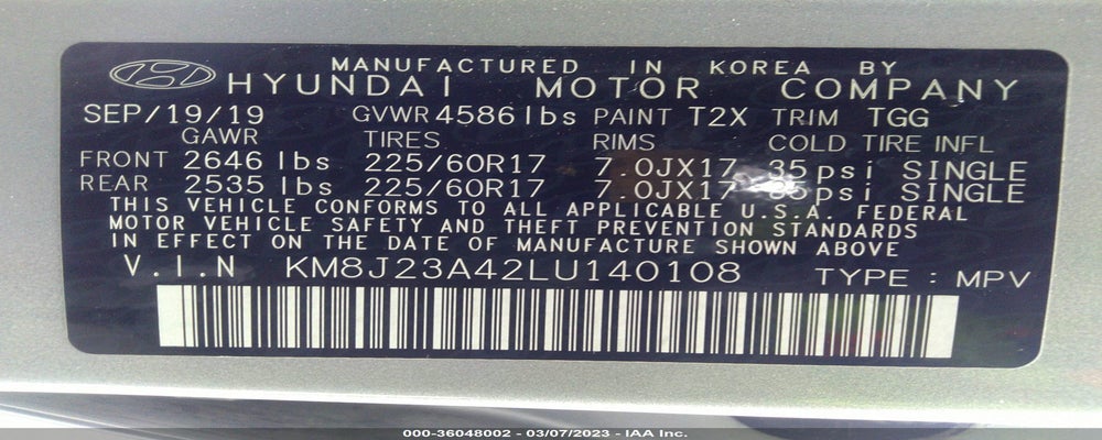 KM8J23A42LU140108 2020 HYUNDAI TUCSON photo no. 9