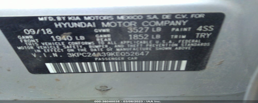 3KPC24A39KE052647 2019 HYUNDAI ACCENT photo no. 9