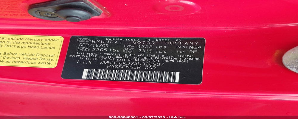 KMHHT6KD7AU026937 2010 HYUNDAI GENESIS COUPE photo no. 9