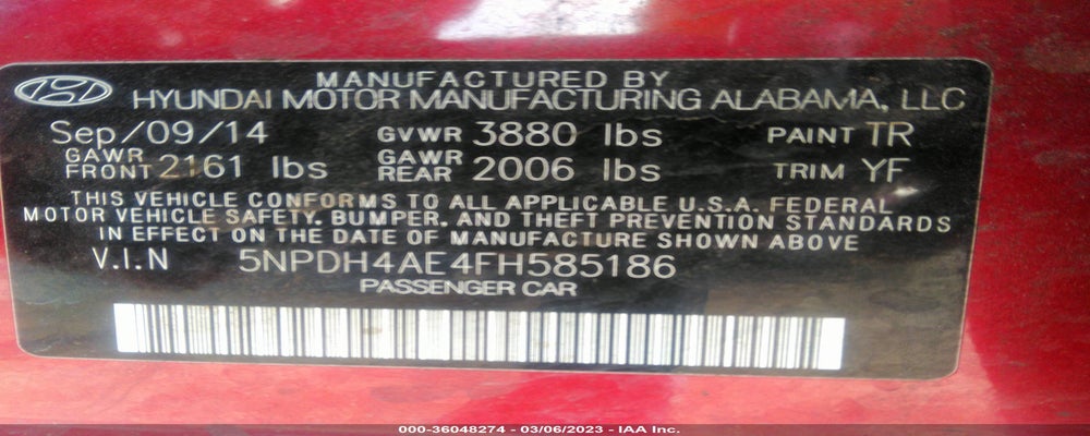 5NPDH4AE4FH585186 2015 HYUNDAI ELANTRA photo no. 9