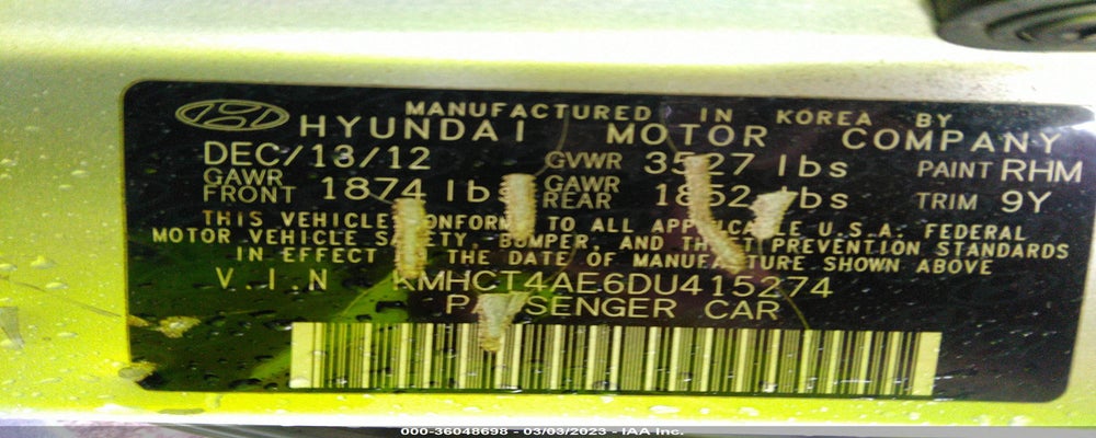 KMHCT4AE6DU415274 2013 HYUNDAI ACCENT photo no. 9