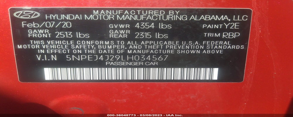 5NPEJ4J29LH034567 2020 HYUNDAI SONATA photo no. 9