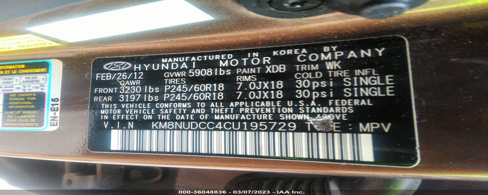 KM8NUDCC4CU195729 2012 HYUNDAI VERACRUZ photo no. 9