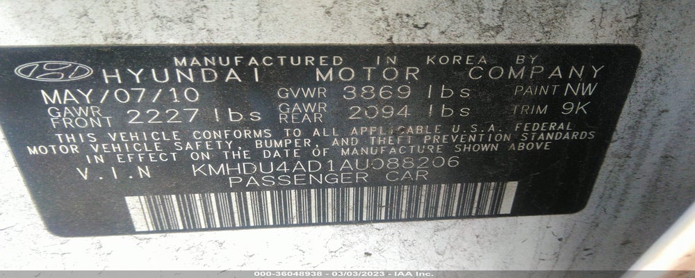 KMHDU4AD1AU088206 2010 HYUNDAI ELANTRA photo no. 9
