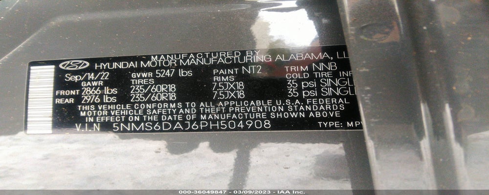 5NMS6DAJ6PH504908 2023 HYUNDAI SANTA FE photo no. 9