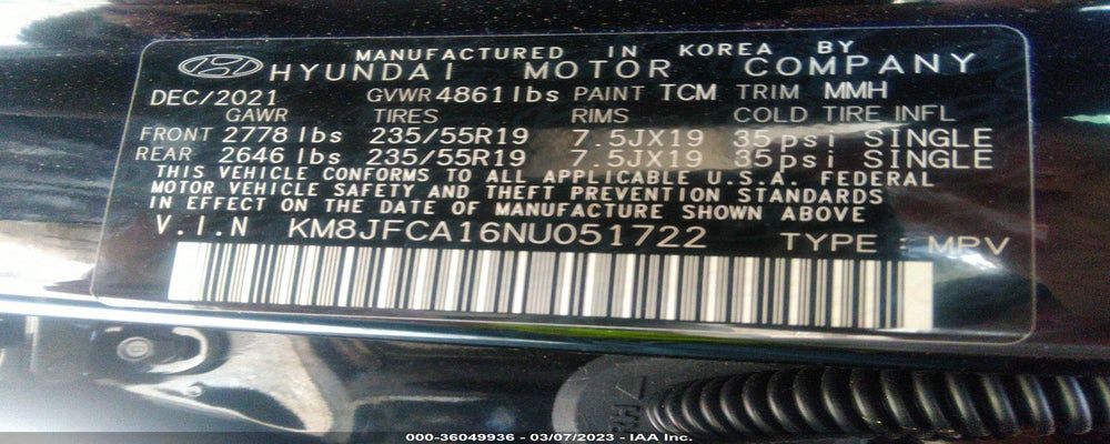 KM8JFCA16NU051722 2022 HYUNDAI TUCSON photo no. 9