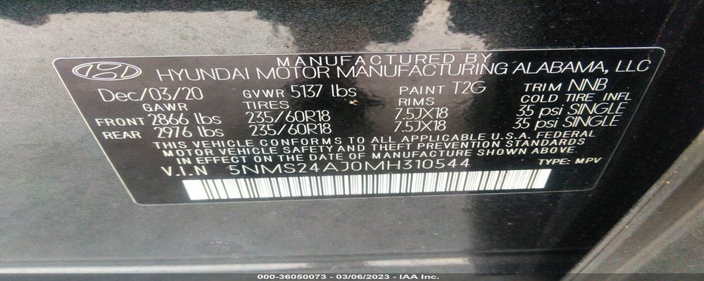 5NMS24AJ0MH310544 2021 HYUNDAI SANTA FE photo no. 9